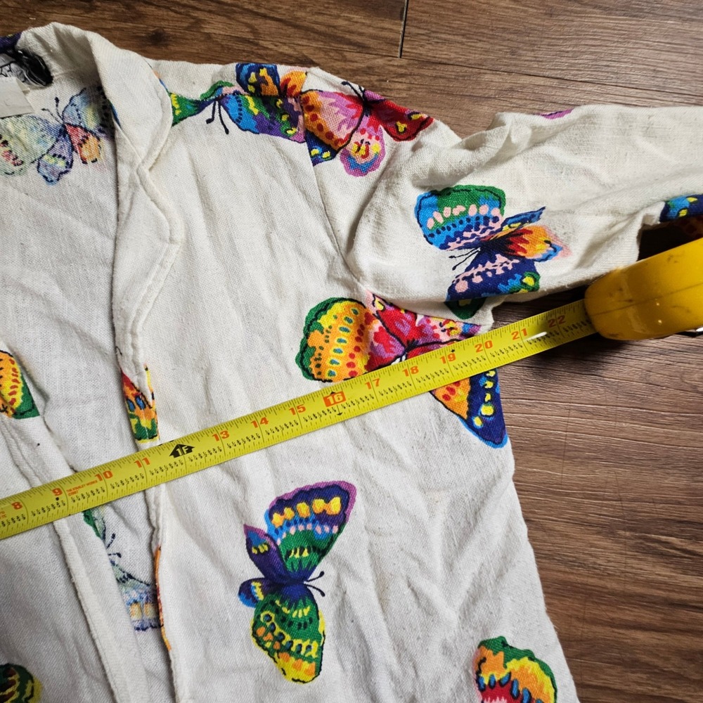 Vintage Harlow‎ Rainbow Butterfly Print Open Front Blazer Jacket L Resort Beach - Picture 6 of 6